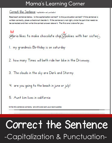 Punctuation Worksheets for Kindergarten Correct the Sentence Capitalization and Punctuation