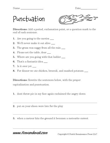Punctuation Worksheets for Kindergarten Free Printable Punctuation Worksheets