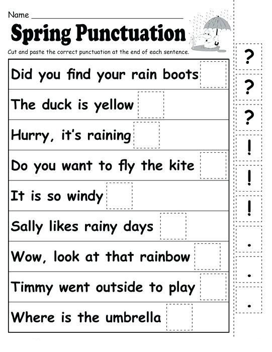 Punctuation Worksheets for Kindergarten Kindergarten English Worksheets