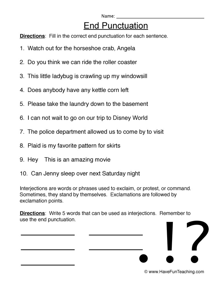 Punctuation Worksheets for Kindergarten Punctuation Worksheets for Kindergarten &amp; Printables Free