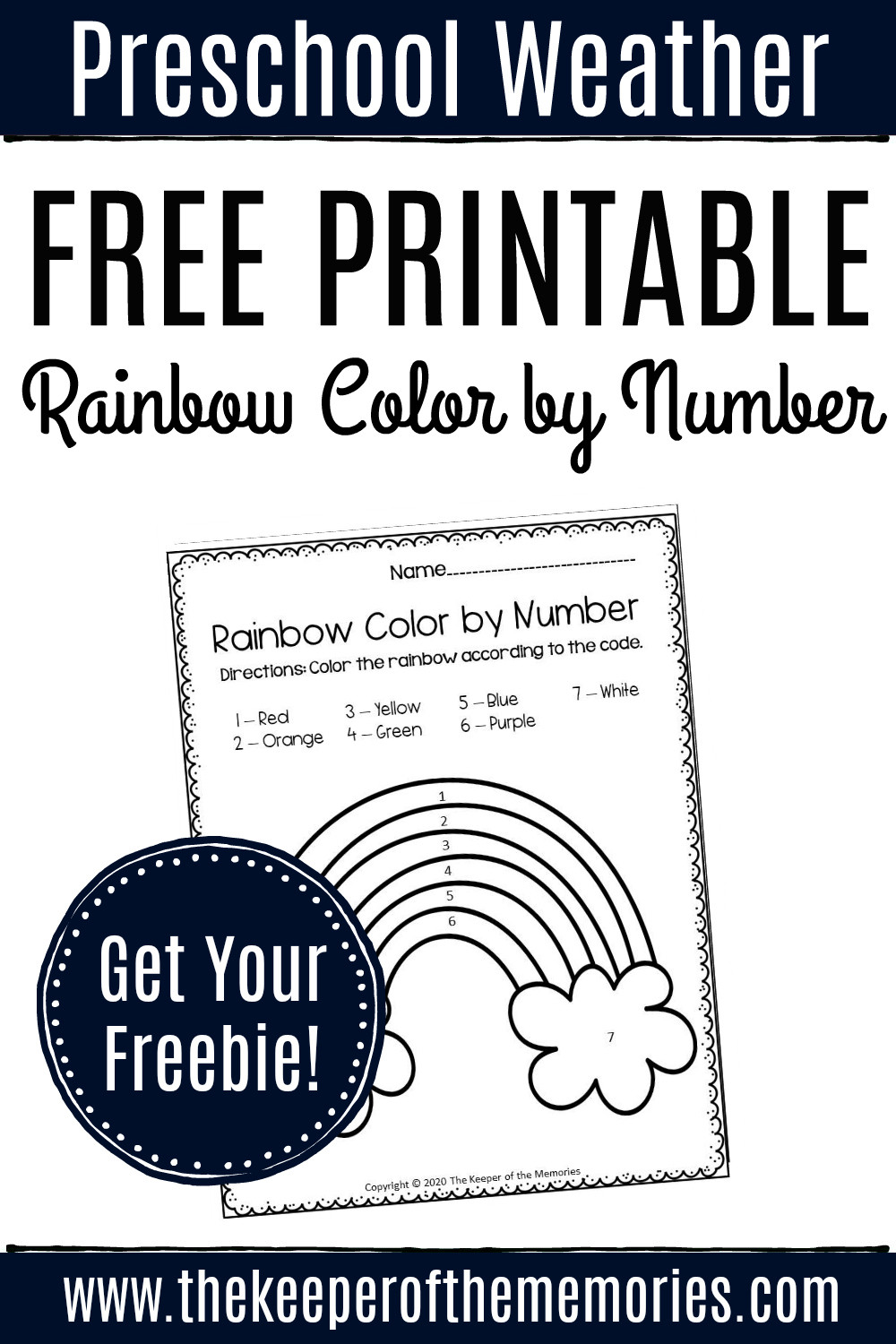 Rainbow Worksheets for Kindergarten Free Printable Color by Number Rainbow Preschool Worksheet