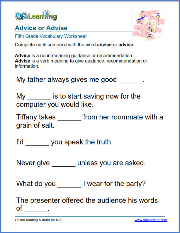 Reading Worksheets Grade 5 Grade Vocabulary Worksheets Printable and organized by