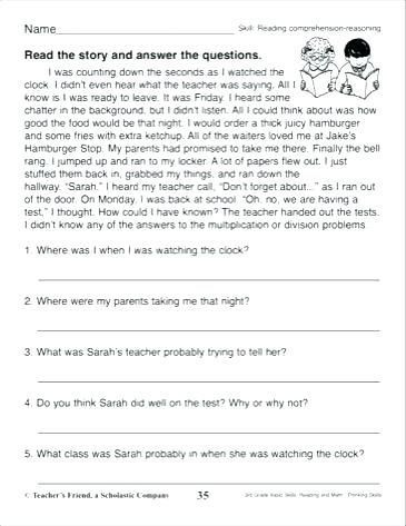 Reading Worksheets Grade 5 Prehension Worksheets for Grade 5 or Reading Worksheets