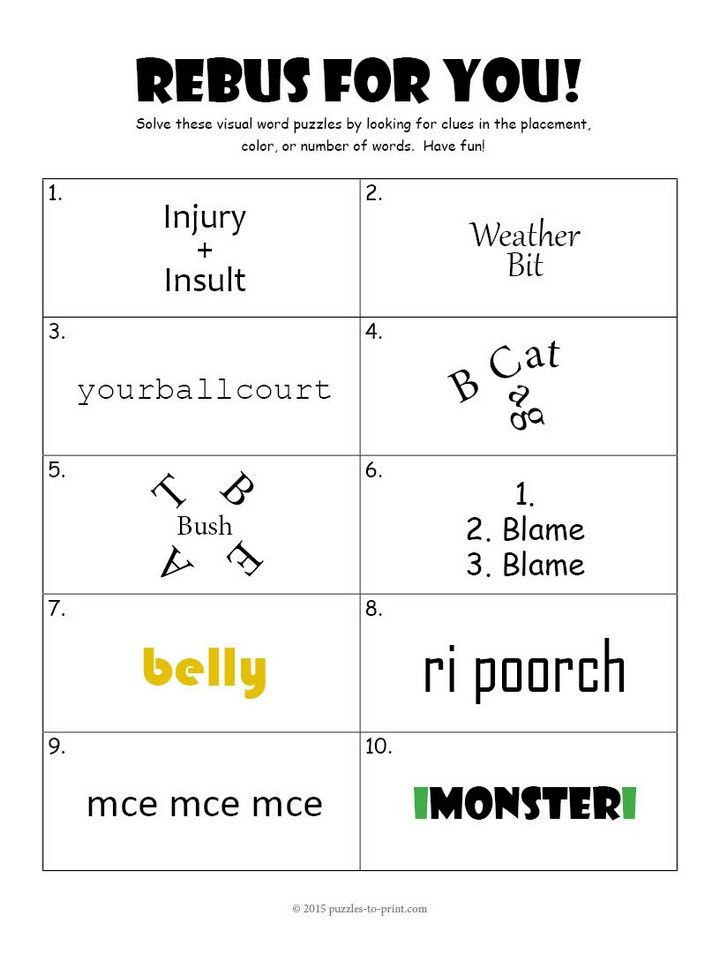 Rebus Puzzles for Adults Printable Rebus Worksheet 3