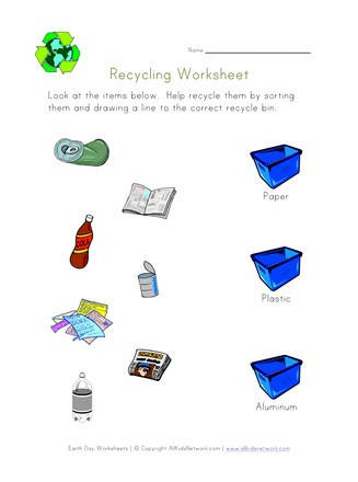 Recycle Worksheets for Kindergarten sort and Recycle Worksheet