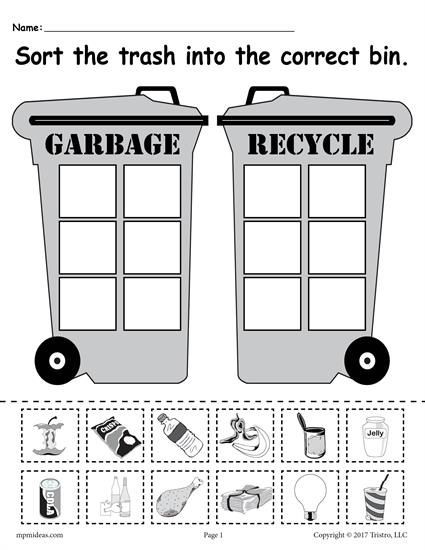 Recycle Worksheets for Kindergarten sorting Trash Earth Day Recycling Worksheets 4 Printable