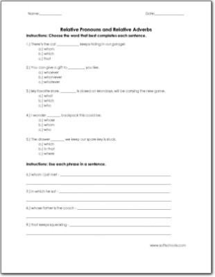 Relative Adverbs Worksheet 4th Grade Relative Pronouns and Relative Adverbs Worksheet
