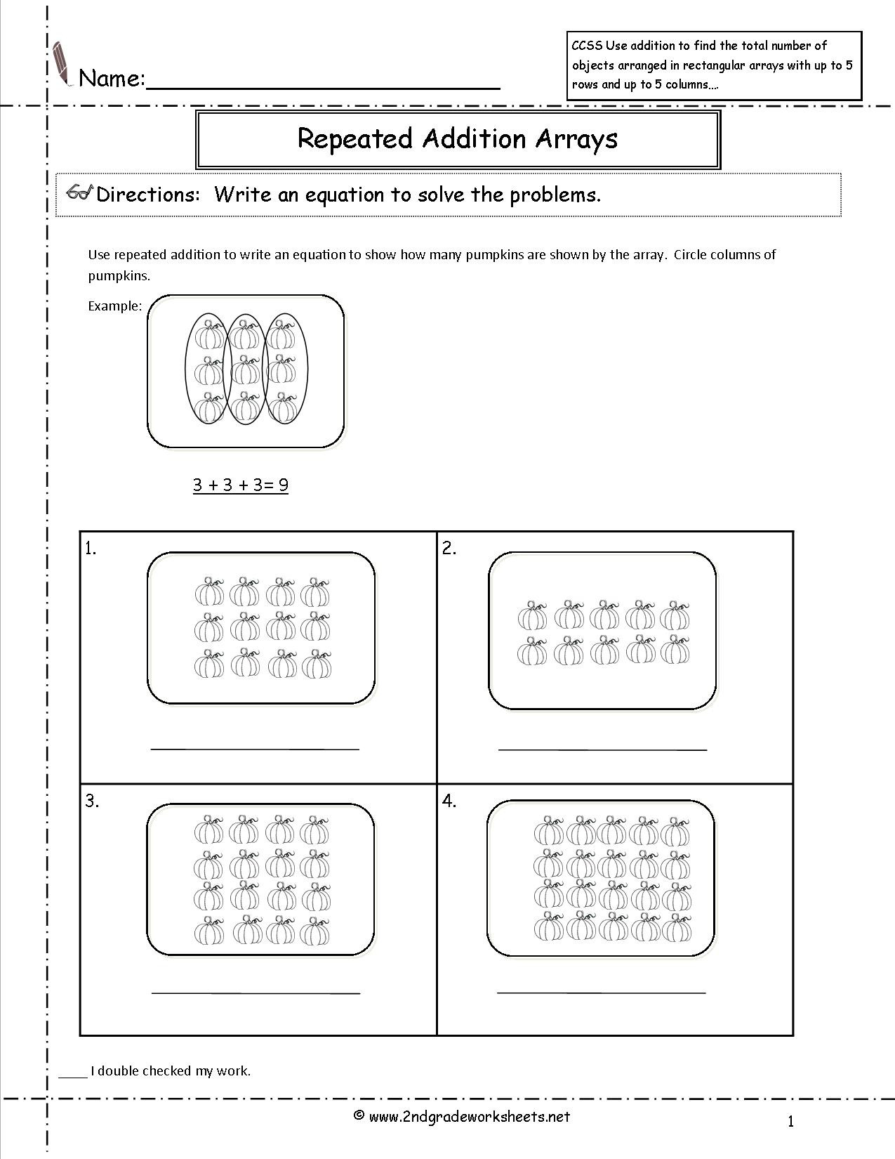Repeated Addition Worksheets 2nd Grade Ccss 2 Oa 4 Worksheets