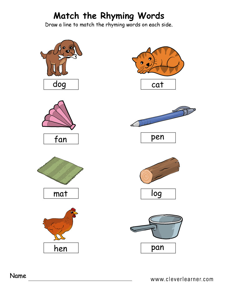 Rhyming Worksheets for Preschool Rhyme Words Matching Worksheets for Kindergarten and