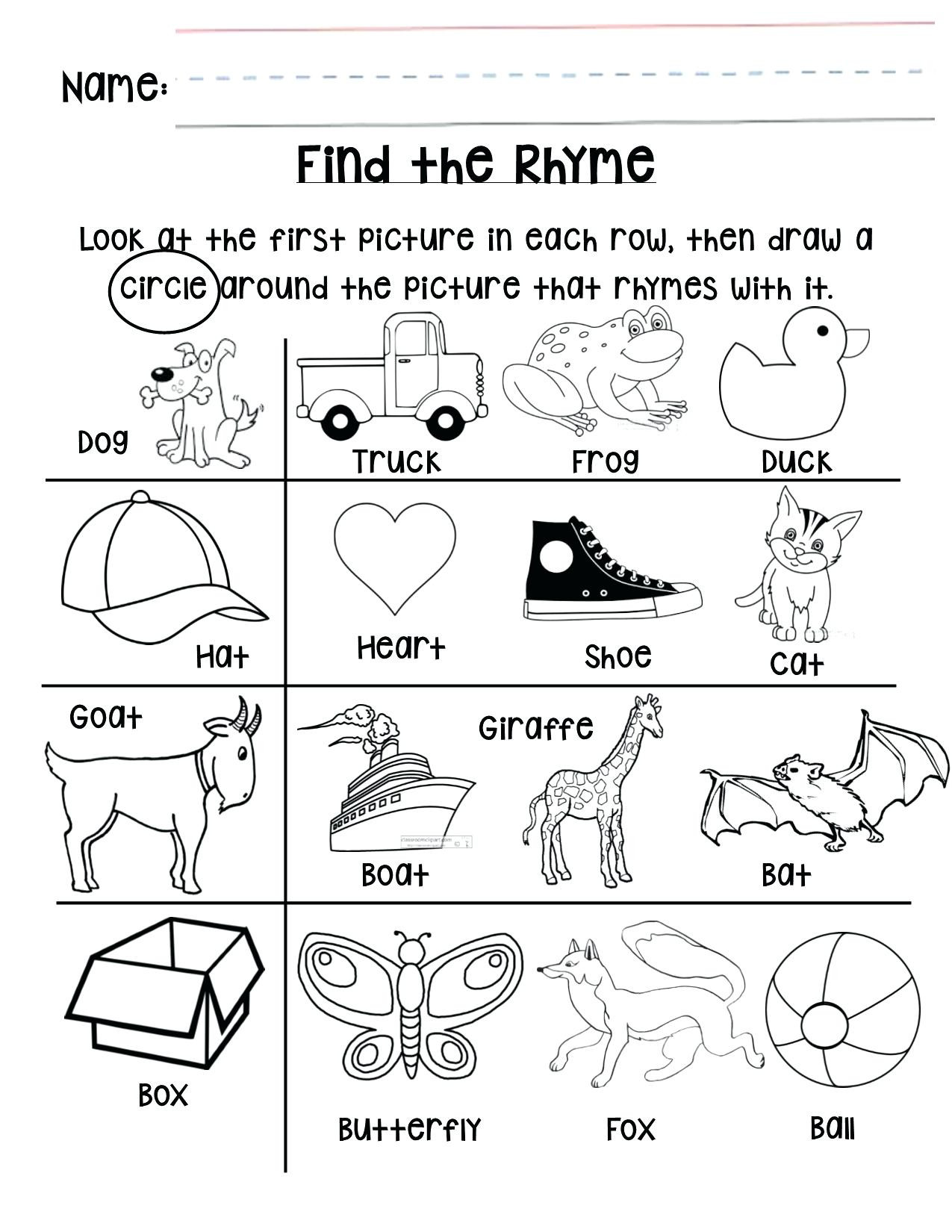 Rhyming Worksheets for Preschoolers Kinder Rhyming Worksheets Rhyming Words for Kindergarten