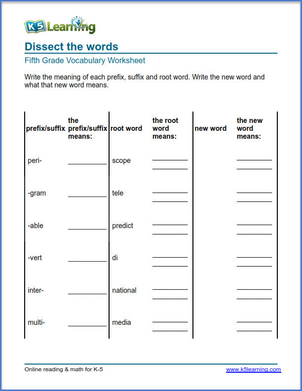Root Words Worksheet 5th Grade Grade Vocabulary Worksheets Printable and organized by