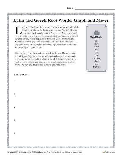Root Words Worksheet 5th Grade Greek and Latin Root Words Worksheets
