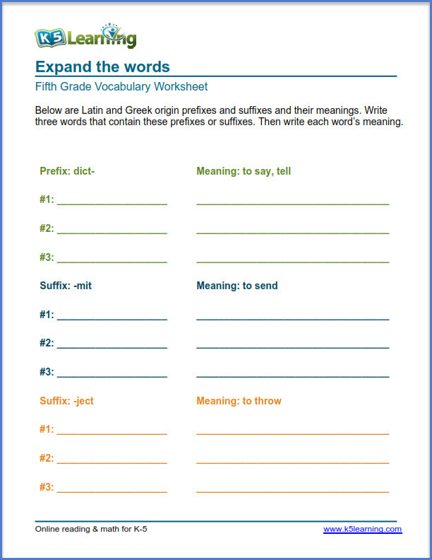 Root Words Worksheet 5th Grade New Grade Vocabulary Worksheets K5 Learning Word origins 5th