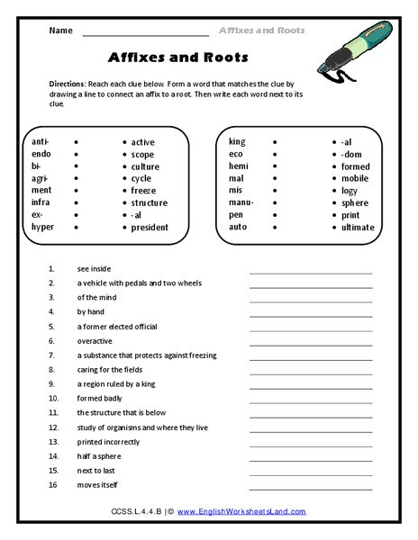 Root Words Worksheets 4th Grade Affixes and Roots Worksheet for 4th Grade