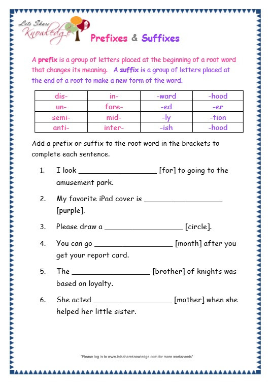 Root Words Worksheets 4th Grade Grade 3 Grammar topic 21 Prefix and Suffix Worksheets