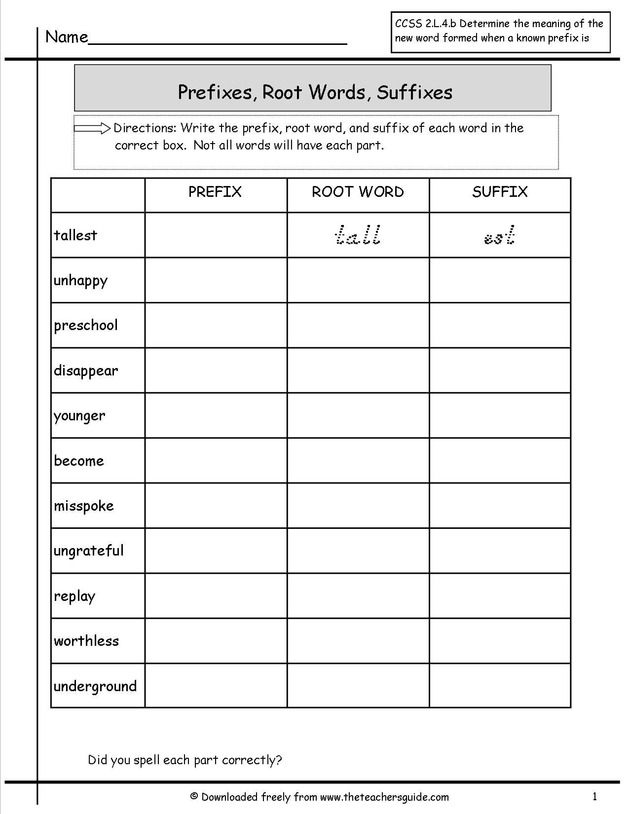 Root Words Worksheets 4th Grade Prefixes Suffixes Worksheet