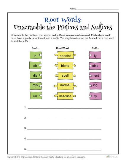 Root Words Worksheets 4th Grade Root Words