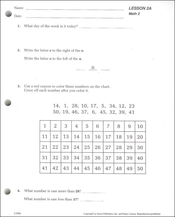 Saxon Math 1st Grade Worksheets Saxon Math 2 Student Workbooks Fact Cards