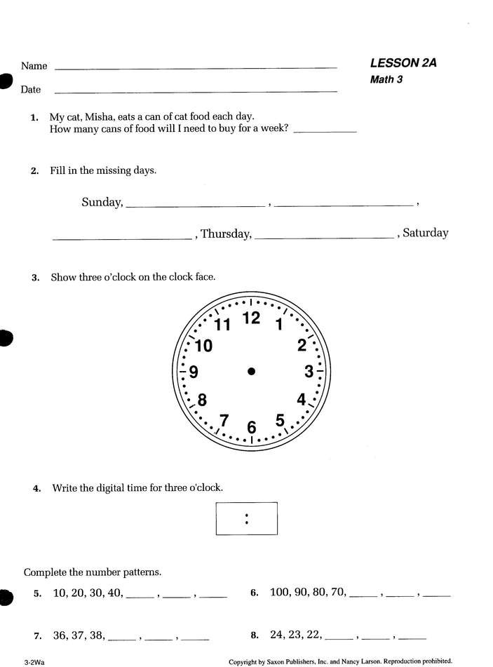 Saxon Math 1st Grade Worksheets Saxon Math 3 Student Workbook Set with Fact Cards 1st Edition