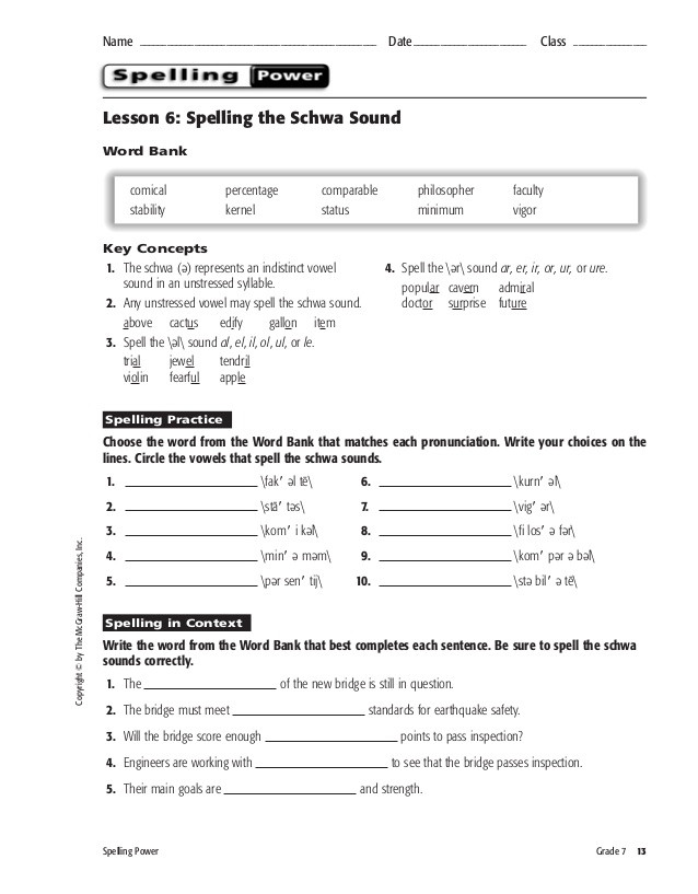 Schwa sound Worksheets Grade 2 Spelling