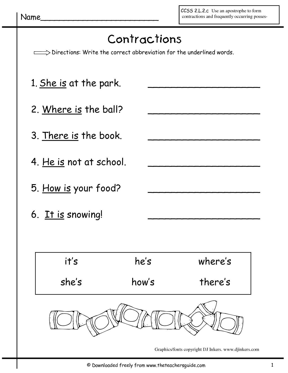 Science Worksheet 1st Grade Contraction Worksheets 1st Grade