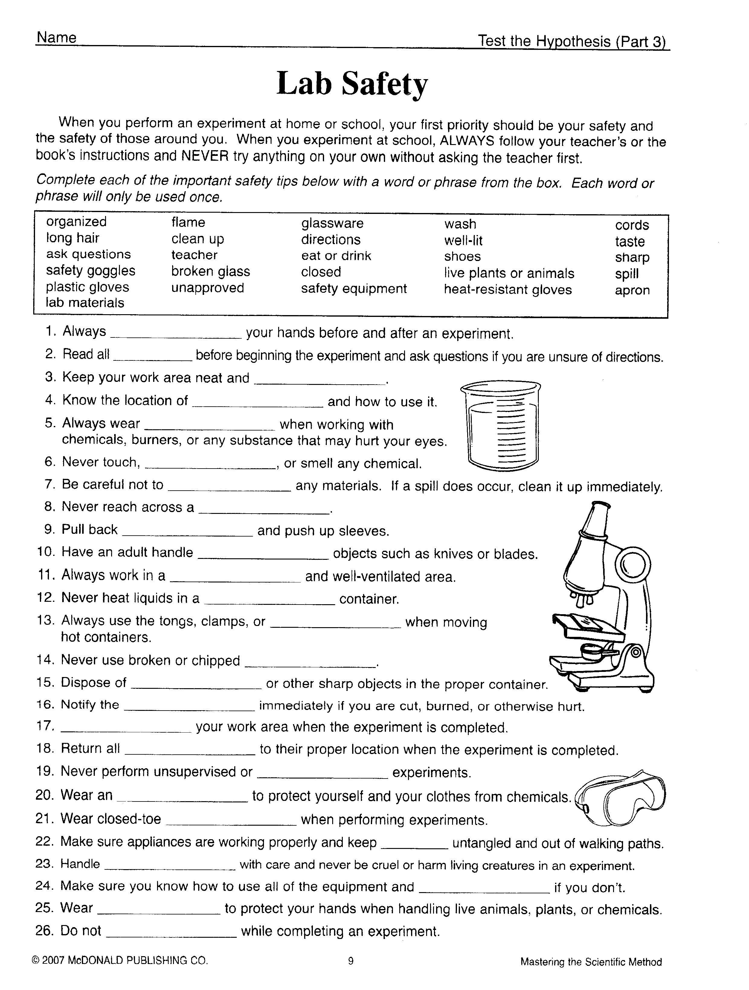 Science Worksheets for 7th Grade 7th Grade Science Worksheets Lab Safety 7th Grade