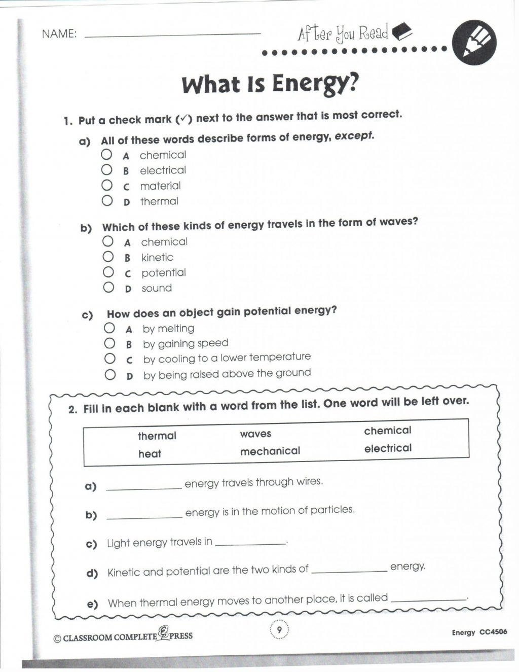 science worksheet for 8th graders