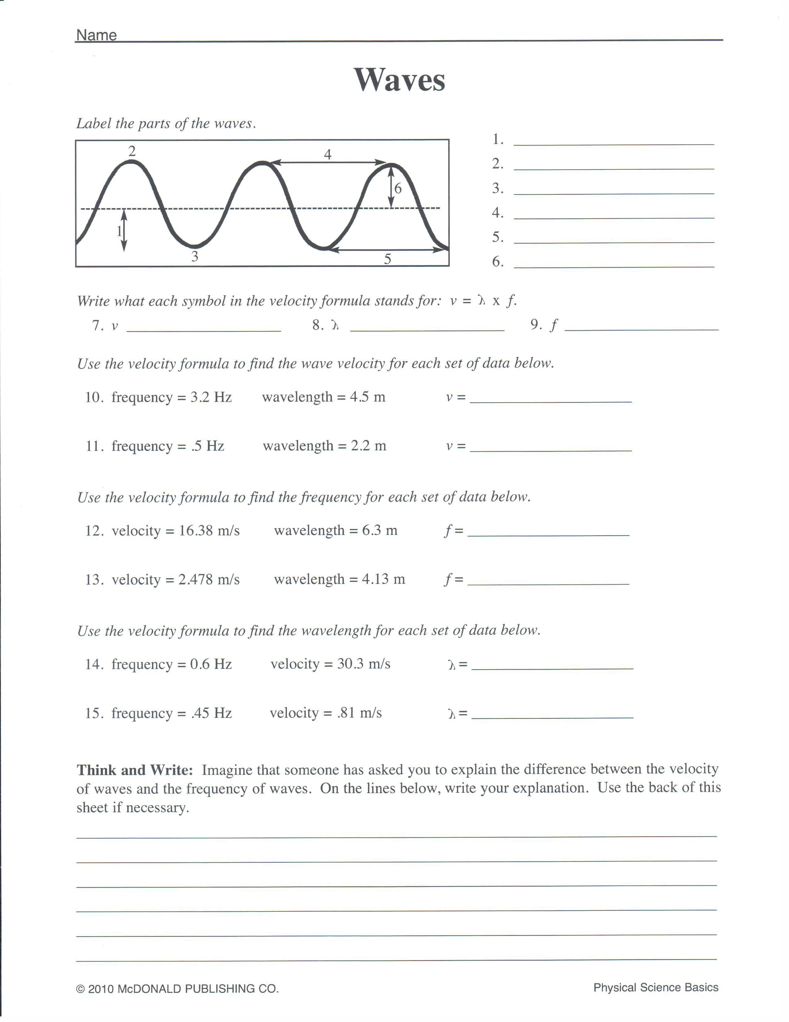 Science Worksheets for 8th Grade Doppler Effect Worksheets