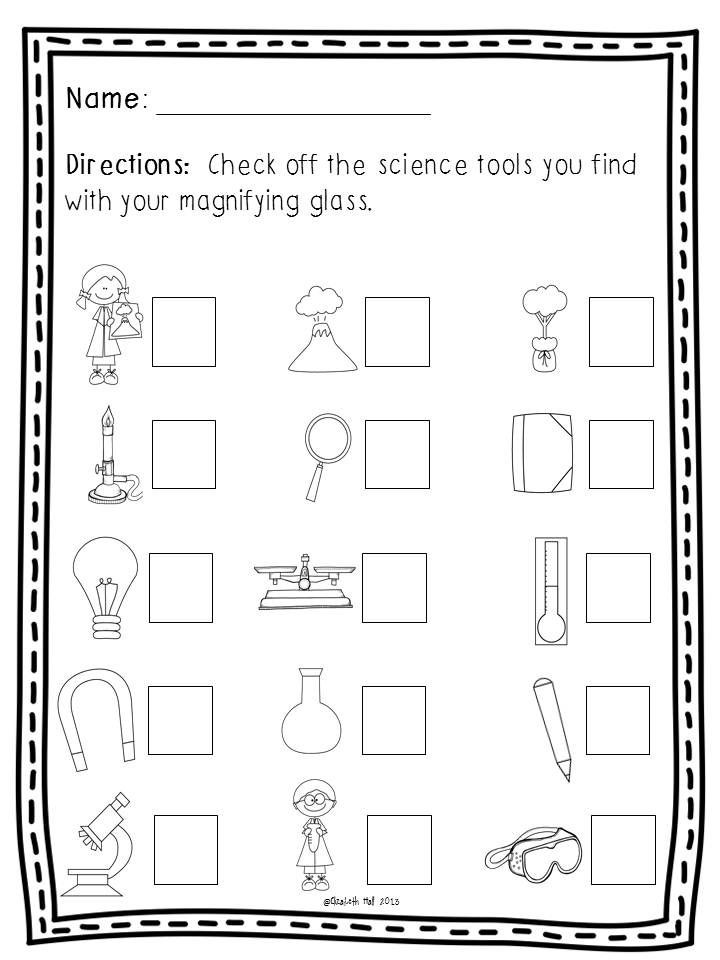 Science Worksheets for Kindergarten Free Science tools Freebie