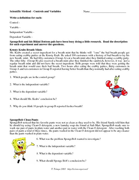 Scientific Method Worksheets 5th Grade Scientific Method Control and Variables Worksheet for 5th