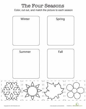 Seasons Worksheets for Preschoolers Match the Four Seasons