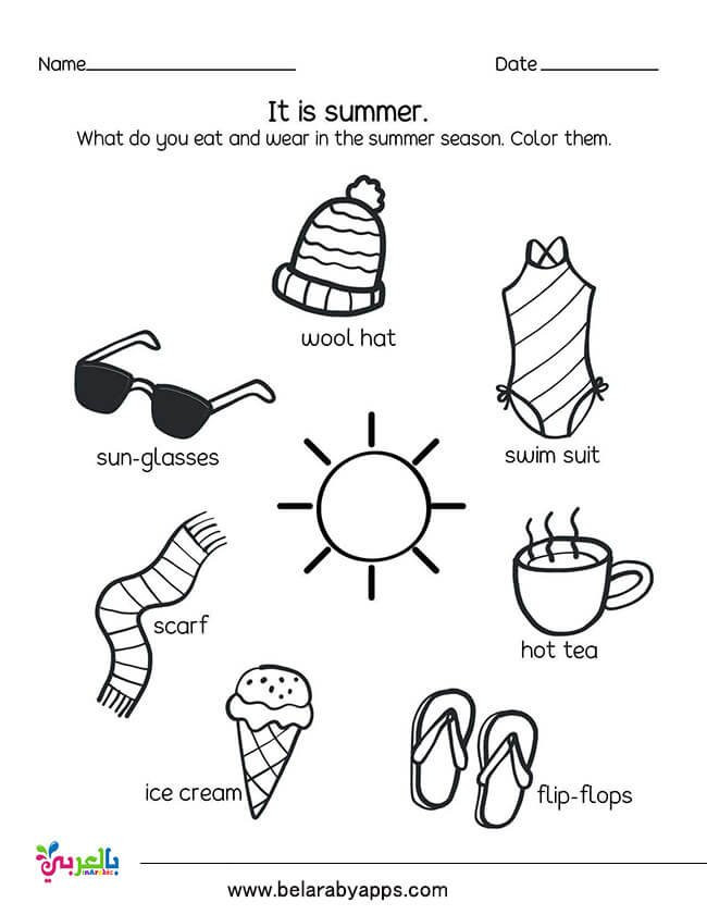Seasons Worksheets for Preschoolers Summer Season for Kindergarten