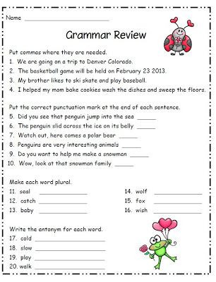 Second Grade Grammar Worksheets Grammar Review Freebie