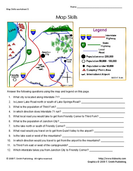 Second Grade Map Skills Worksheets Map Skills Worksheet for 2nd 4th Grade