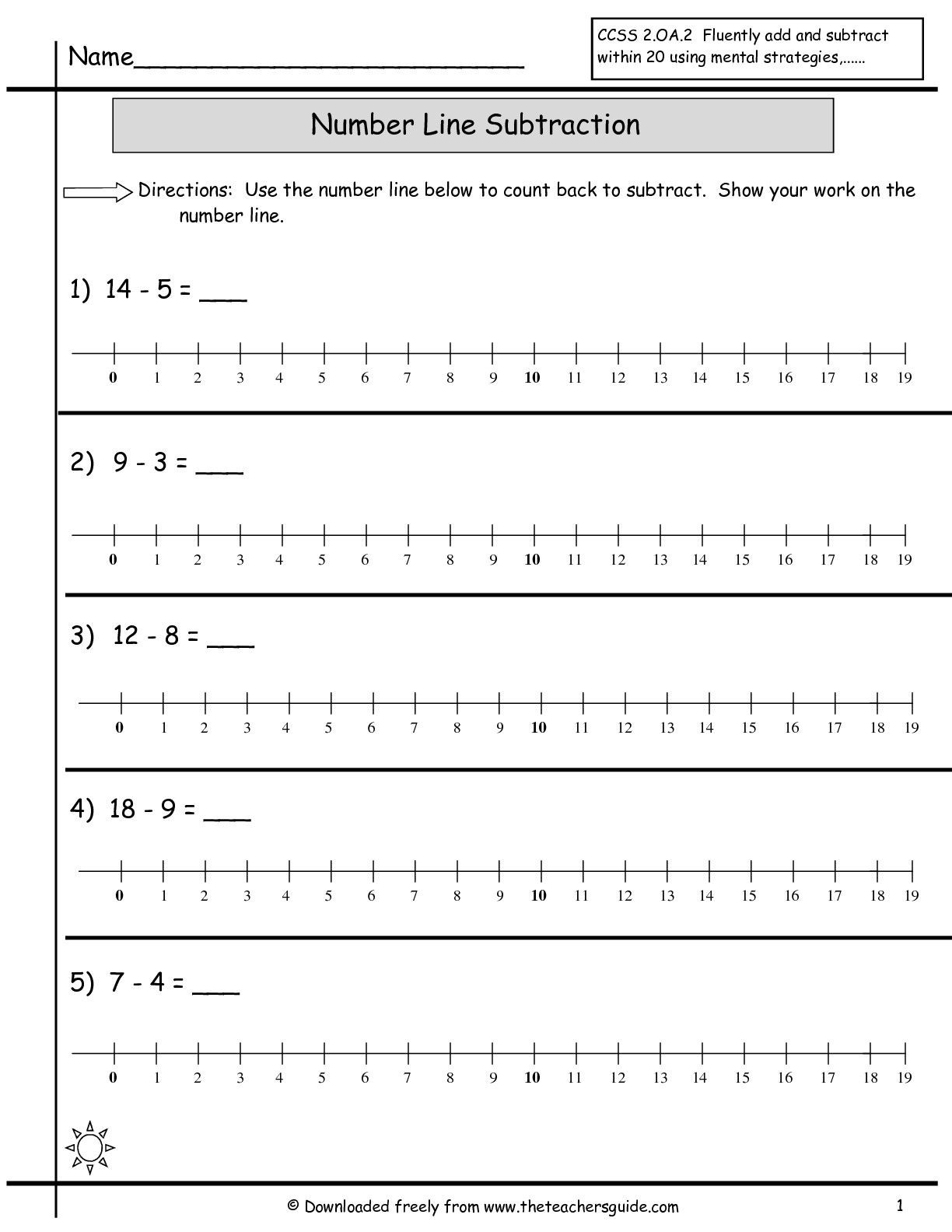 Second Grade Number Line Worksheets Subtraction Worksheet with Numberline