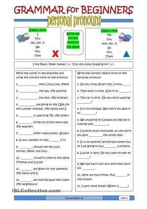 Second Grade Pronoun Worksheets Grammar for Beginners Personal Pronouns