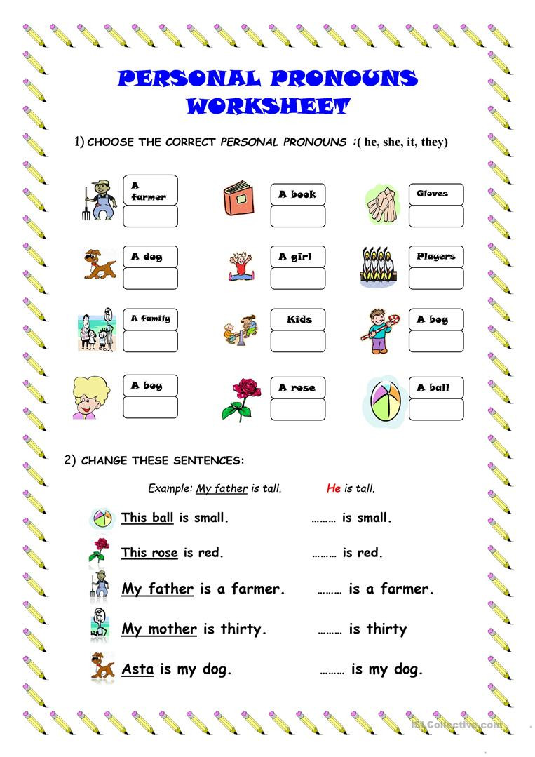 Second Grade Pronouns Worksheet Personal Pronouns Worksheet English Esl Worksheets for