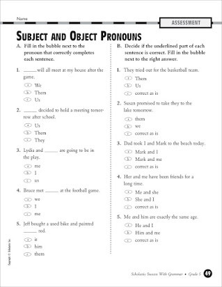 Second Grade Pronouns Worksheet Subject and Object Pronouns Free Printable Worksheets