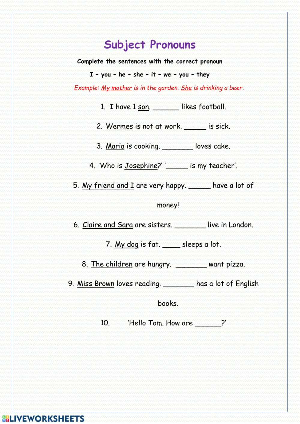 20 Second Grade Pronouns Worksheet Desalas Template