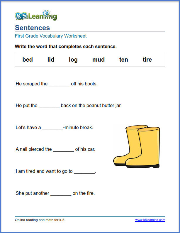Sentence Worksheets First Grade First Grade Vocabulary Worksheets – Printable and organized