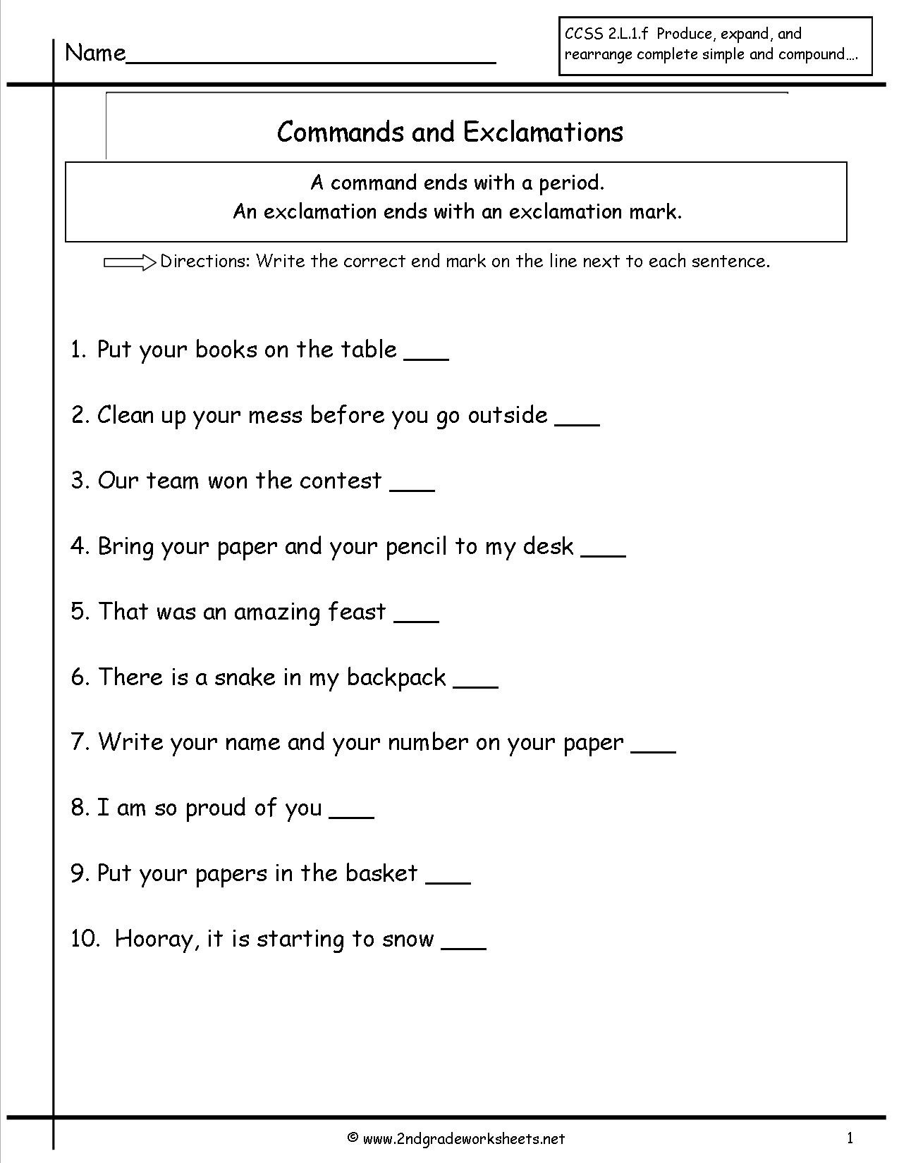 Sentence Worksheets for First Grade Punctuations Lessons Tes Teach Imperative Sentence