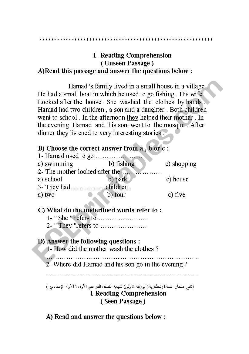 Seventh Grade Reading Comprehension Worksheets Grade 7 Reading Prehension Esl Worksheet by Umsultan