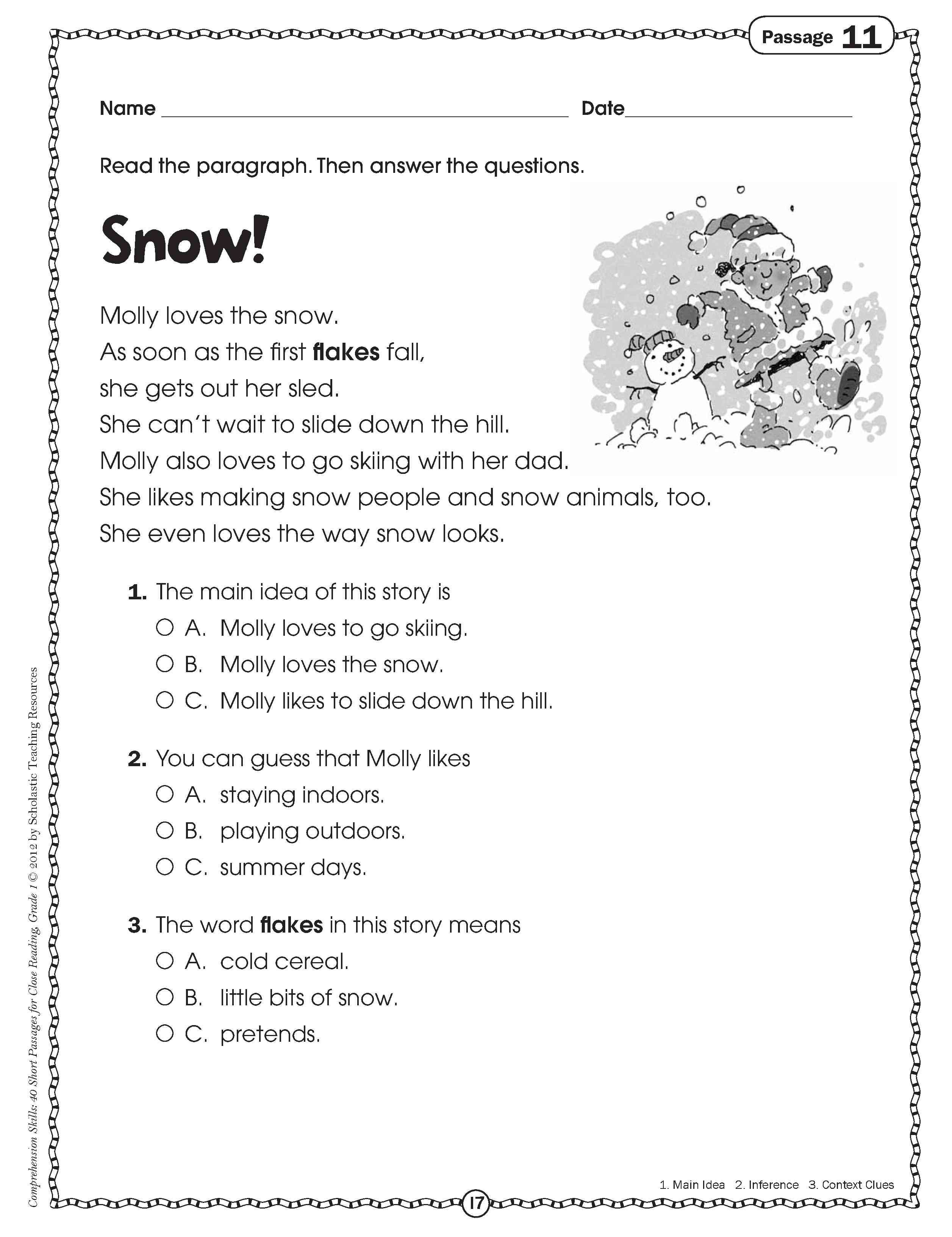 Seventh Grade Reading Comprehension Worksheets Main Idea Worksheets 3rd Grade