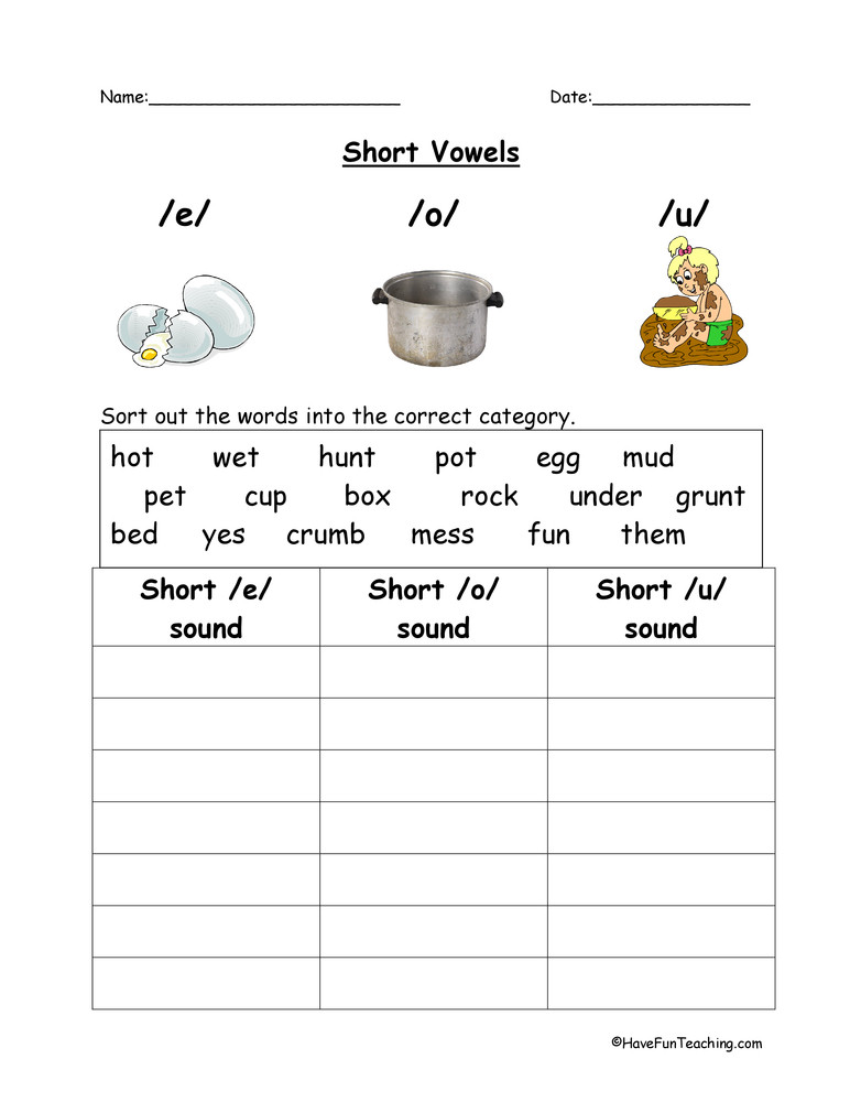 Short Vowel Worksheet Kindergarten E O U Short Vowels Worksheet