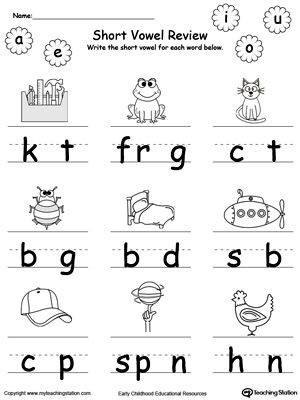 Short Vowel Worksheet Kindergarten Short Vowel Review Write Missing Vowel