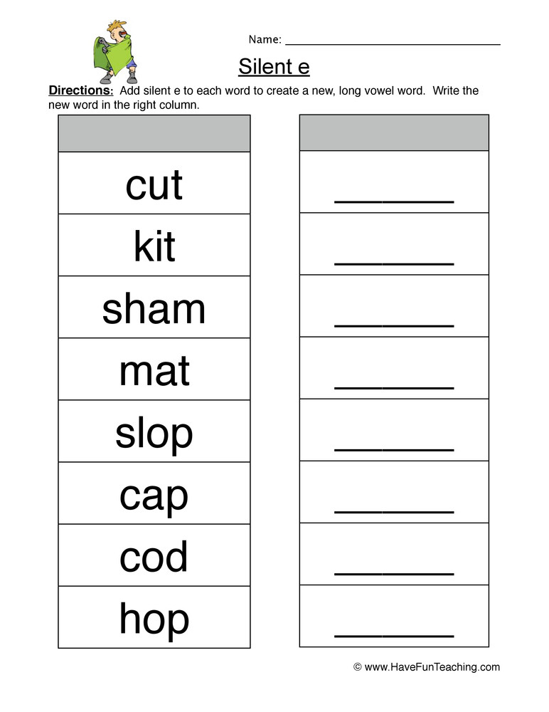 Silent E Worksheets for Kindergarten Add Silent E Worksheet