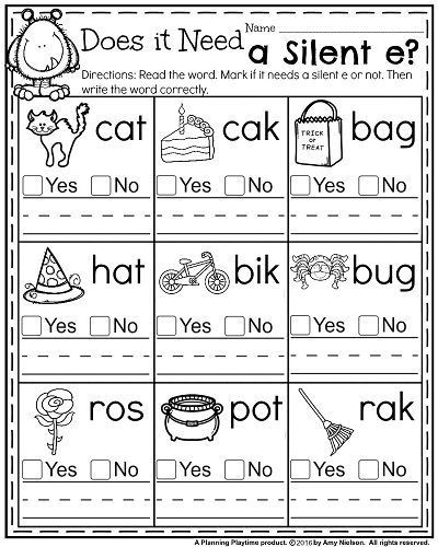 Silent E Worksheets for Kindergarten October First Grade Worksheets