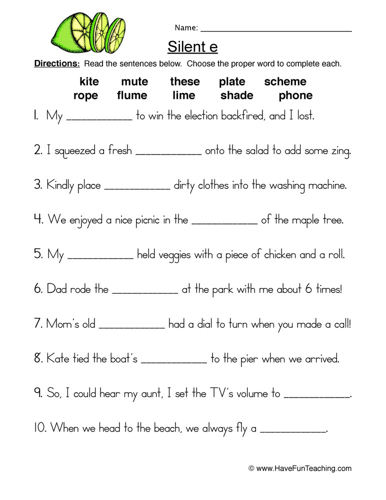 Silent E Worksheets for Kindergarten Silent E Fill In the Blank Worksheet