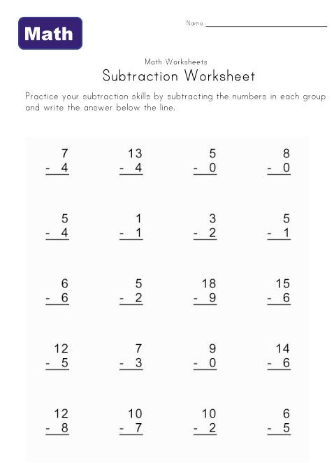 Simple Subtraction Worksheets for Kindergarten Easy Subtraction Worksheets