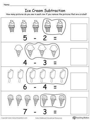 Simple Subtraction Worksheets for Kindergarten Ice Cream Subtraction Worksheet